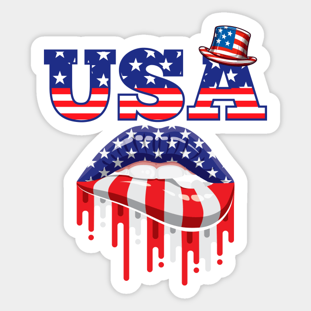 4Th Of July Design, 4Th Of July Womens, Fourth Of July Lips, Independence Day, Patriotic Design, 4Th Of July Gift Sticker by Samuel John